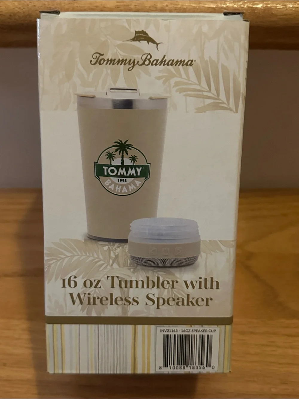 Tommy Bahama Cream Travel Tumbler with Bluetooth Speaker